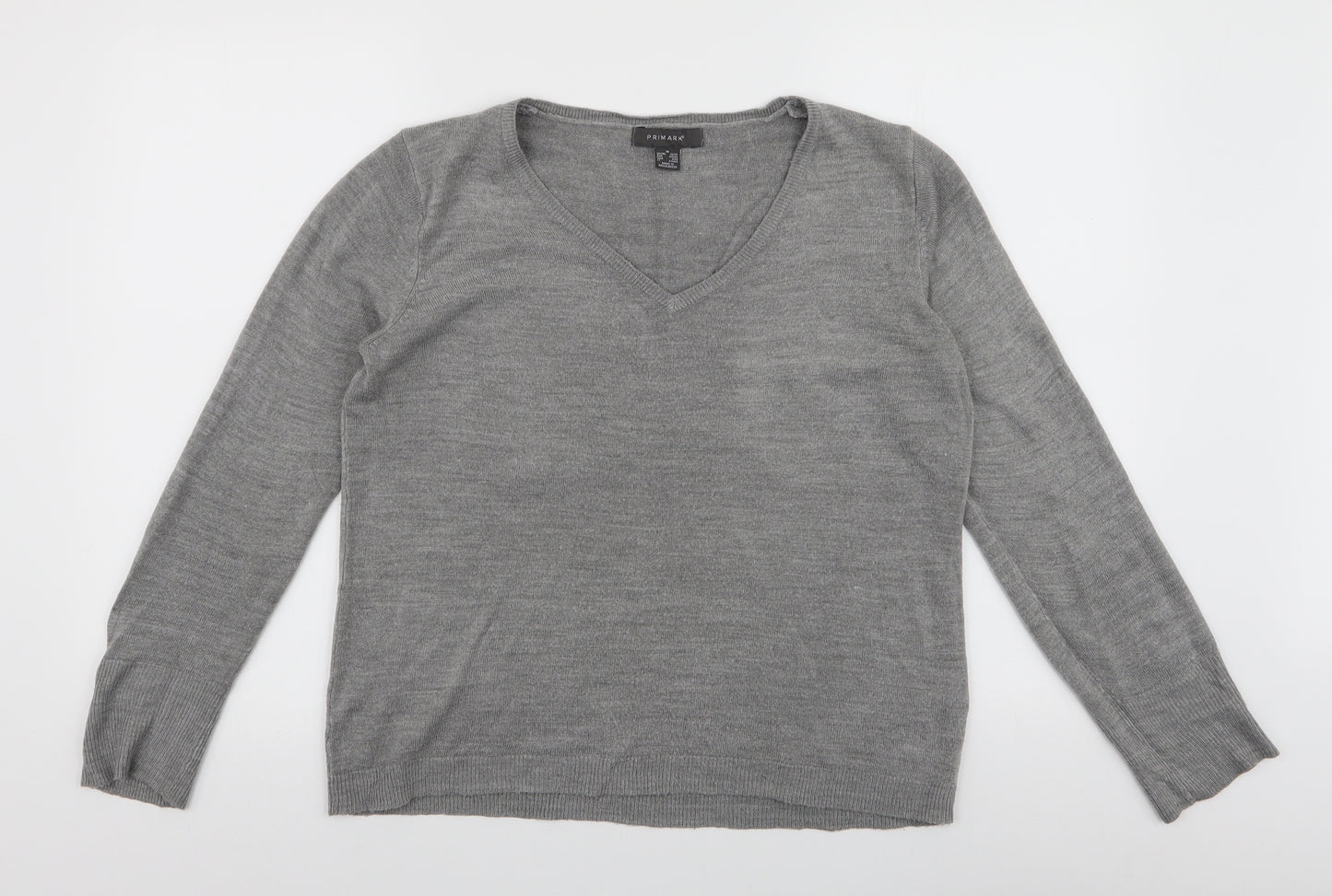 Primark Womens Grey V-Neck  Acrylic Pullover Jumper Size M