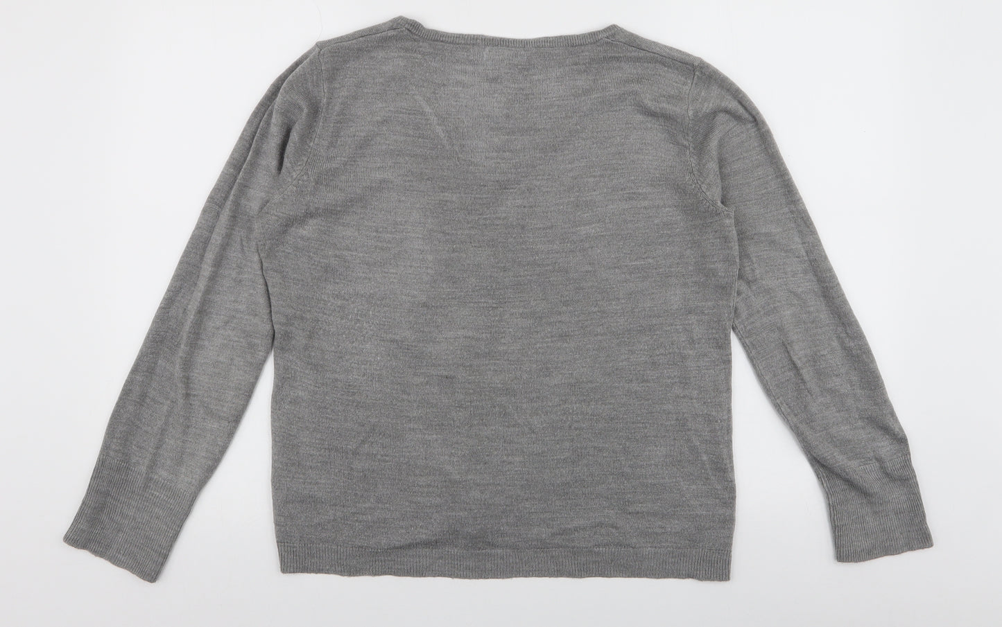 Primark Womens Grey V-Neck  Acrylic Pullover Jumper Size M
