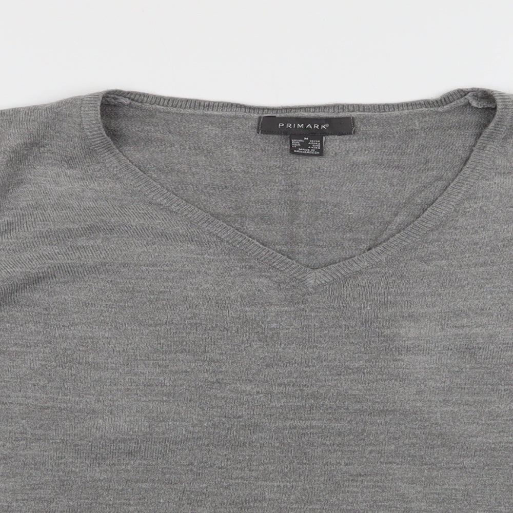 Primark Womens Grey V-Neck  Acrylic Pullover Jumper Size M