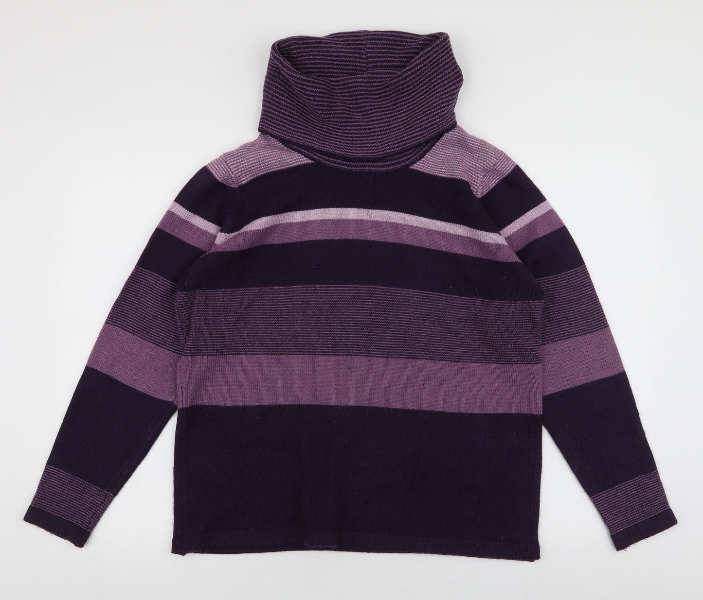 Isle Collection Womens Purple Roll Neck Striped Acrylic Pullover Jumper Size M