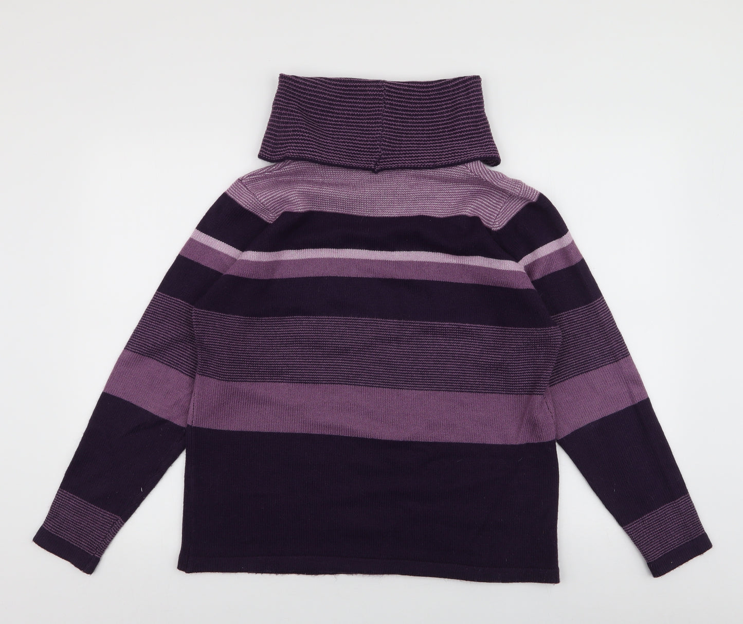 Isle Collection Womens Purple Roll Neck Striped Acrylic Pullover Jumper Size M