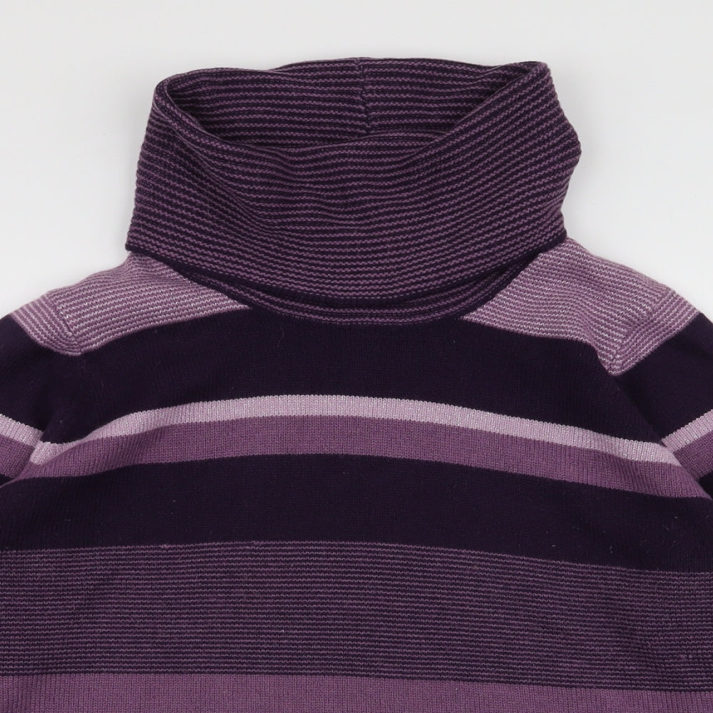 Isle Collection Womens Purple Roll Neck Striped Acrylic Pullover Jumper Size M