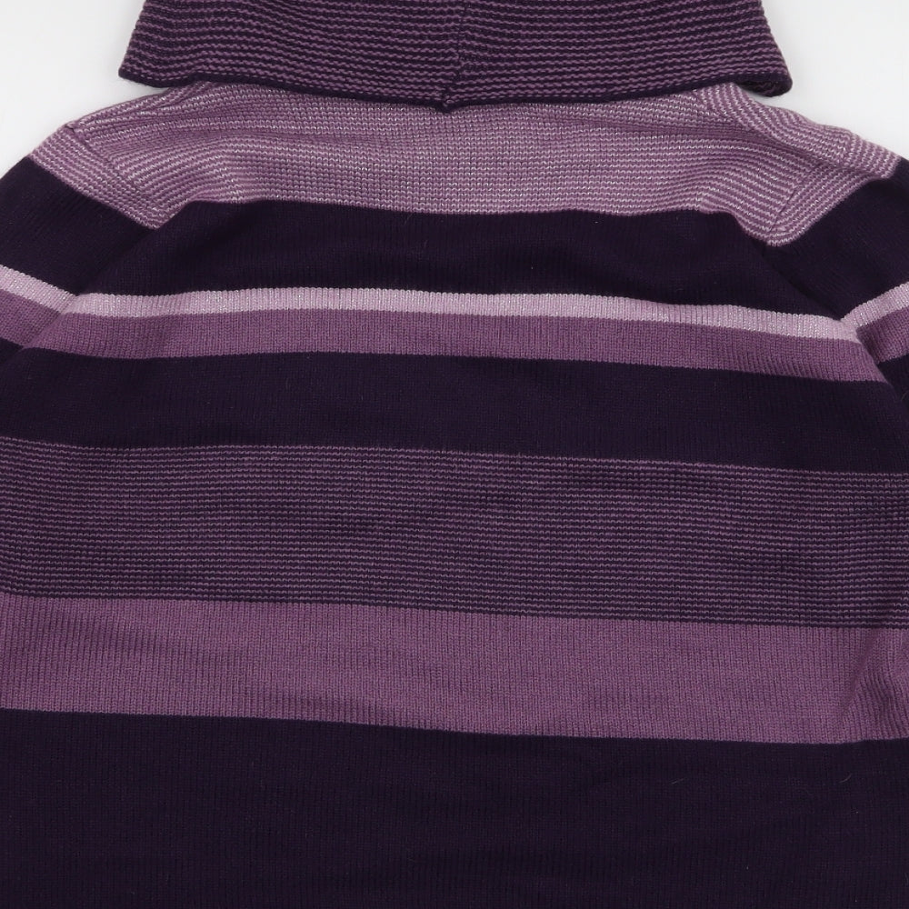Isle Collection Womens Purple Roll Neck Striped Acrylic Pullover Jumper Size M