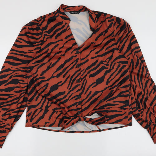SheIn Womens Brown Animal Print Polyester Basic Blouse Size M Collared