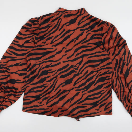 SheIn Womens Brown Animal Print Polyester Basic Blouse Size M Collared