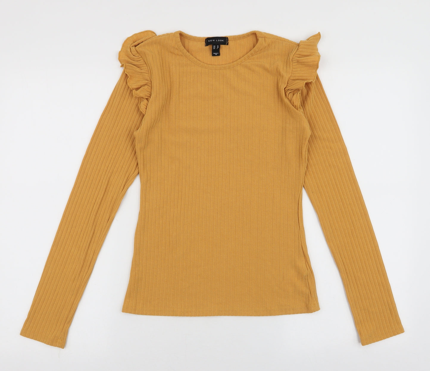 New Look Womens Yellow  Polyester Jersey T-Shirt Size 10 Round Neck