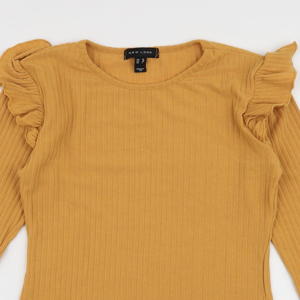 New Look Womens Yellow  Polyester Jersey T-Shirt Size 10 Round Neck