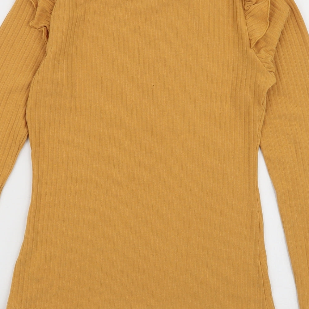 New Look Womens Yellow  Polyester Jersey T-Shirt Size 10 Round Neck