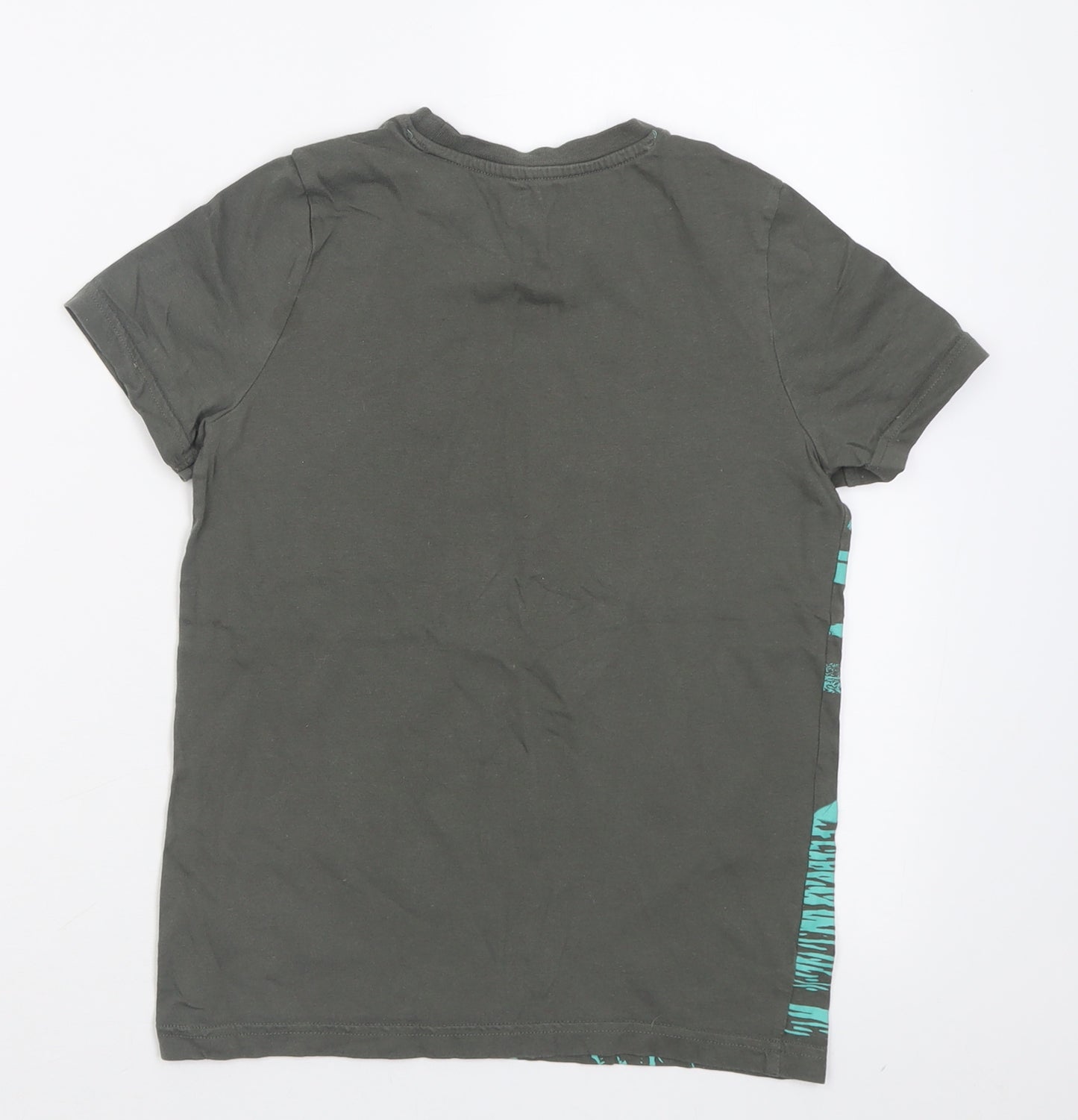 F&F Boys Green  Cotton Basic T-Shirt Size 8-9 Years Crew Neck Pullover - DInosaurs