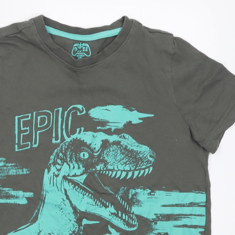 F&F Boys Green  Cotton Basic T-Shirt Size 8-9 Years Crew Neck Pullover - DInosaurs