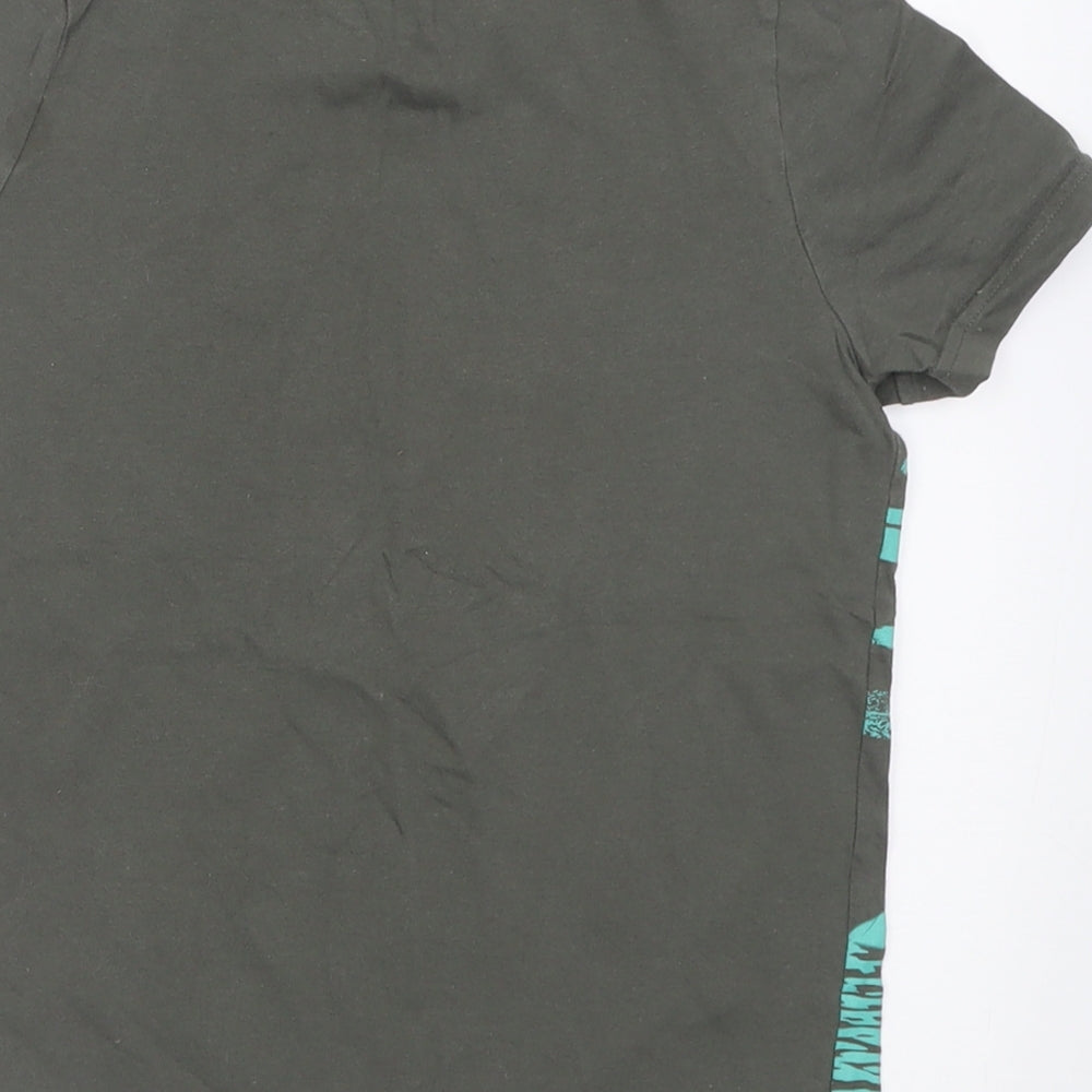 F&F Boys Green  Cotton Basic T-Shirt Size 8-9 Years Crew Neck Pullover - DInosaurs