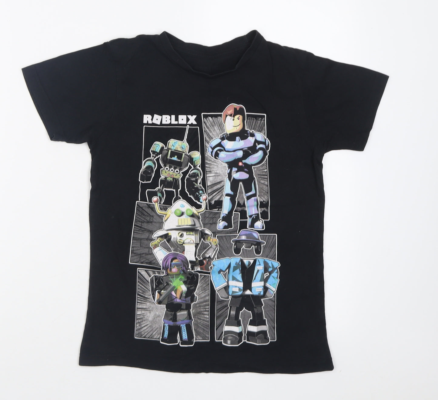Matalan Boys Black  Cotton Basic T-Shirt Size 9-10 Years Crew Neck Pullover - Roblox