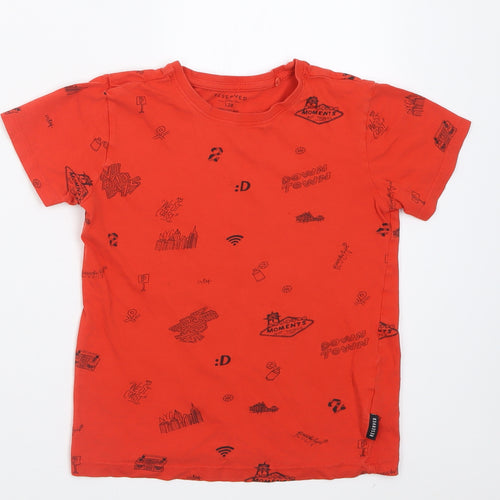 RESERVED Boys Red Geometric Cotton Basic T-Shirt Size 8 Years Crew Neck Pullover