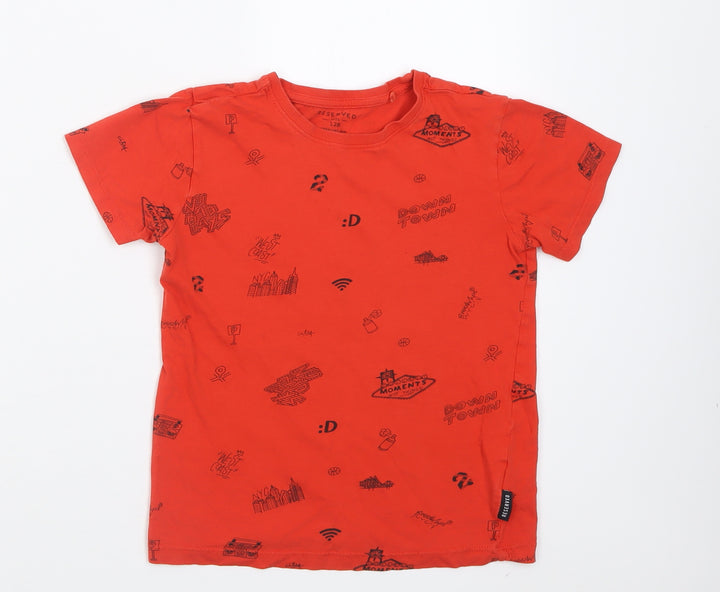 RESERVED Boys Red Geometric Cotton Basic T-Shirt Size 8 Years Crew Neck Pullover
