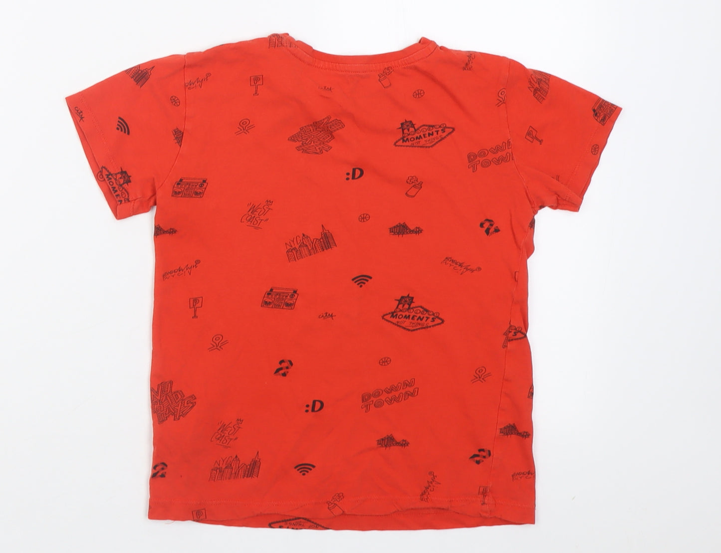RESERVED Boys Red Geometric Cotton Basic T-Shirt Size 8 Years Crew Neck Pullover