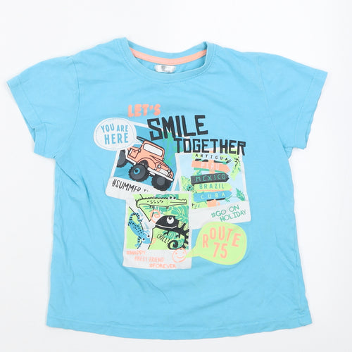 Preworn Boys Blue  Cotton Basic T-Shirt Size 8 Years Crew Neck Pullover - Lets smile together