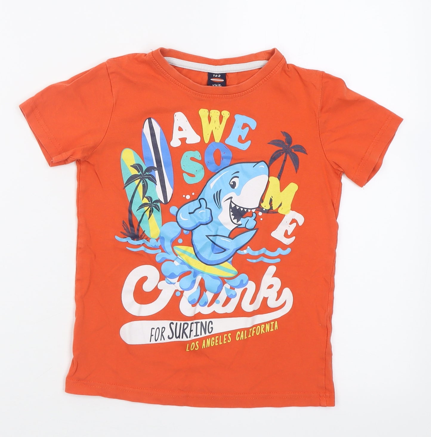 Kiki & koko Boys Orange  Cotton Basic T-Shirt Size 7 Years Crew Neck Pullover - Surf