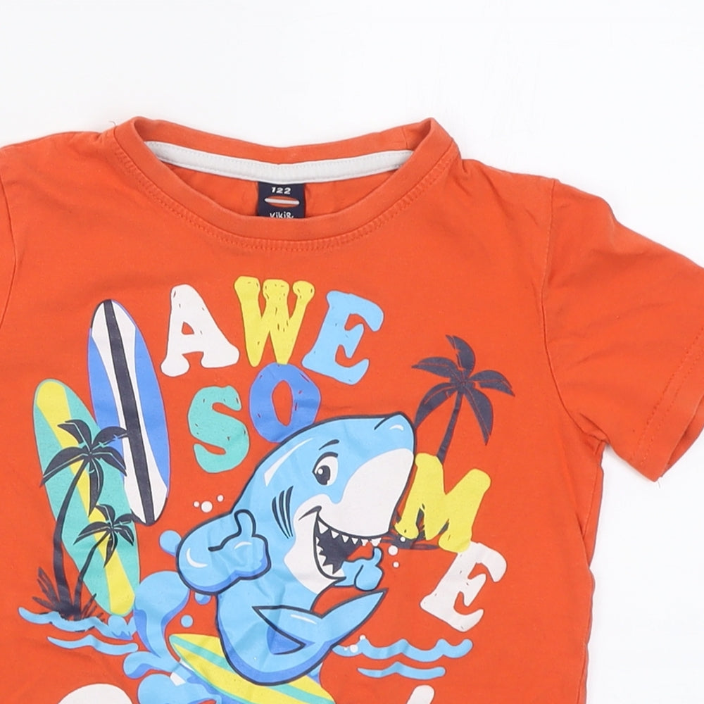 Kiki & koko Boys Orange  Cotton Basic T-Shirt Size 7 Years Crew Neck Pullover - Surf