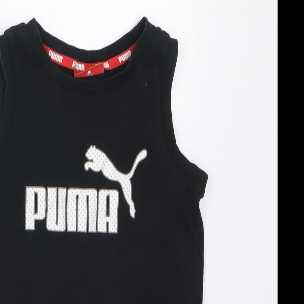 PUMA Boys Black  Cotton Basic Tank Size 5-6 Years Crew Neck Pullover