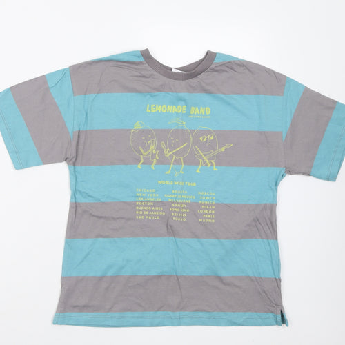 Zara Boys Blue Striped Cotton Basic T-Shirt Size 8 Years Crew Neck Pullover - lemonade band