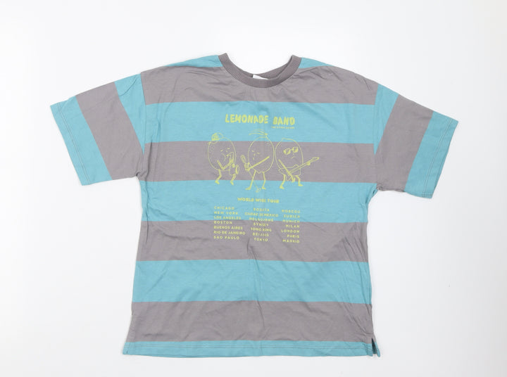 Zara Boys Blue Striped Cotton Basic T-Shirt Size 8 Years Crew Neck Pullover - lemonade band