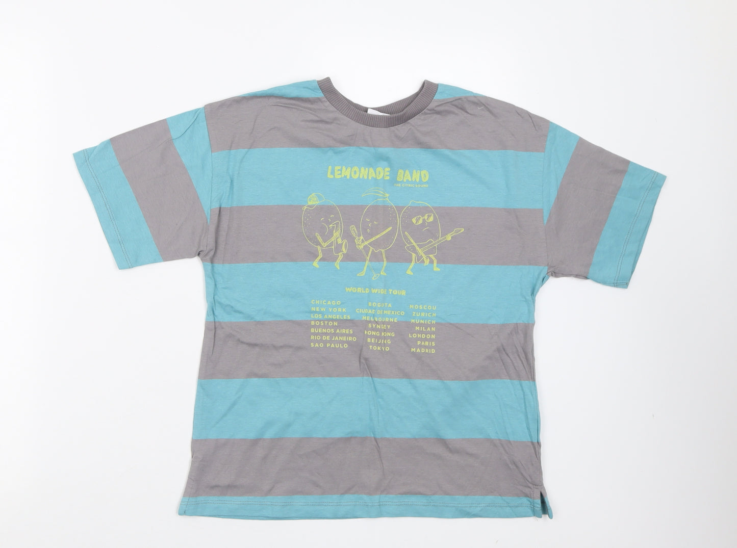 Zara Boys Blue Striped Cotton Basic T-Shirt Size 8 Years Crew Neck Pullover - lemonade band