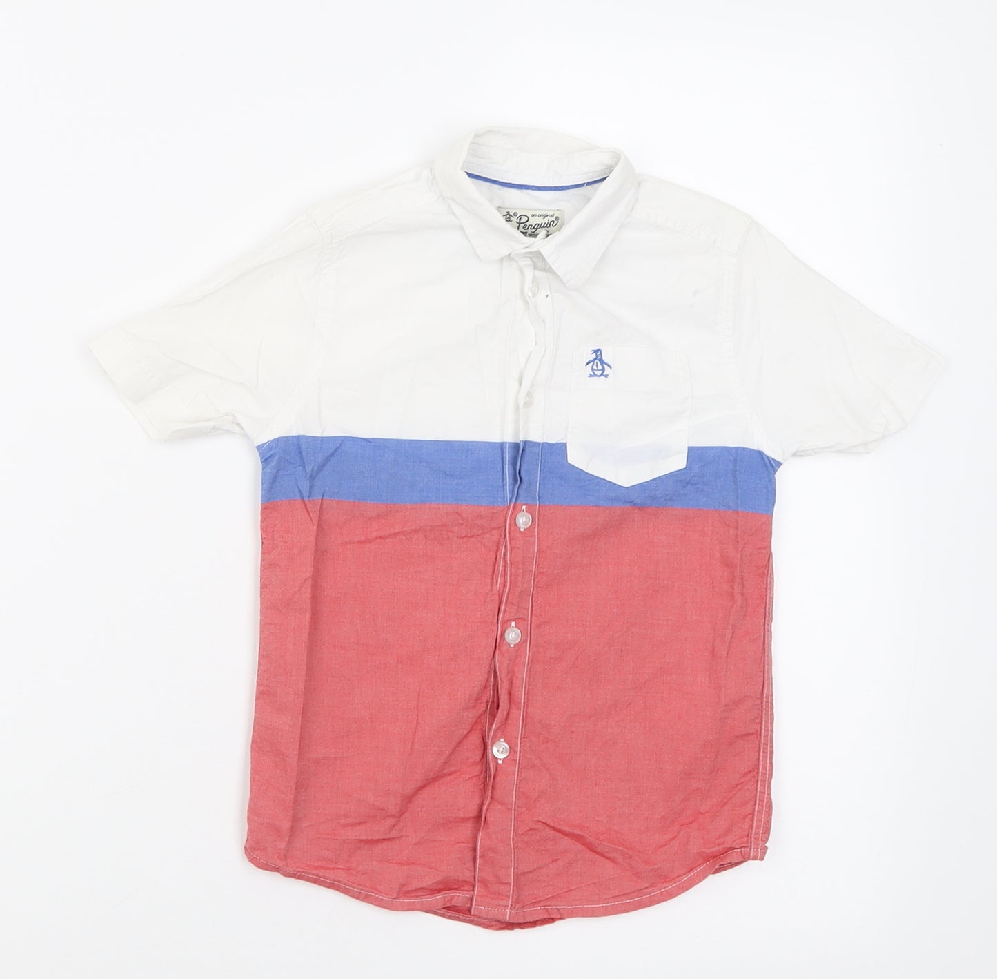 Penguin Boys White Striped Cotton Basic Button-Up Size 5-6 Years Collared Button