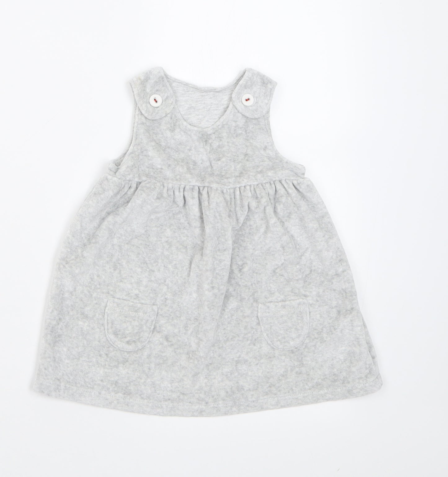 Marks and Spencer Girls Grey  Cotton A-Line  Size 6-9 Months  Crew Neck Button