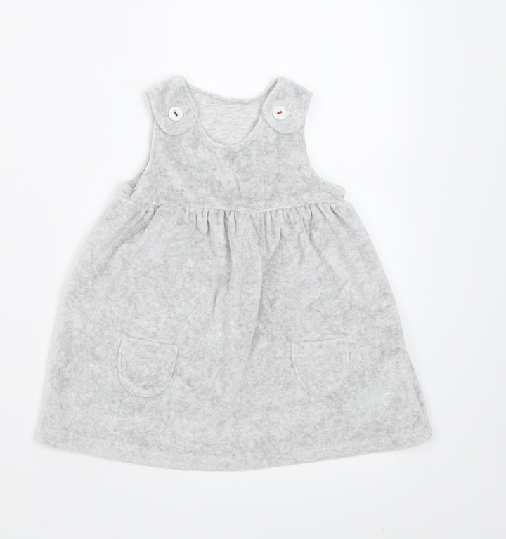 Marks and Spencer Girls Grey  Cotton A-Line  Size 6-9 Months  Crew Neck Button