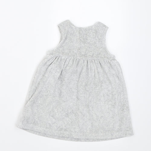 Marks and Spencer Girls Grey  Cotton A-Line  Size 6-9 Months  Crew Neck Button
