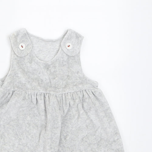 Marks and Spencer Girls Grey  Cotton A-Line  Size 6-9 Months  Crew Neck Button