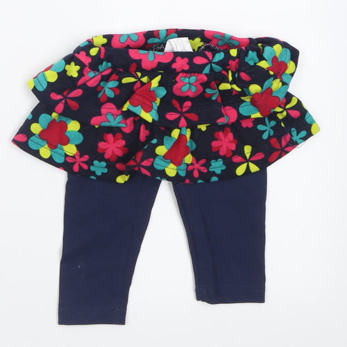 Losan Girls Blue Floral Cotton Capri Trousers Size 9 Months  Pullover - skirt & leggings