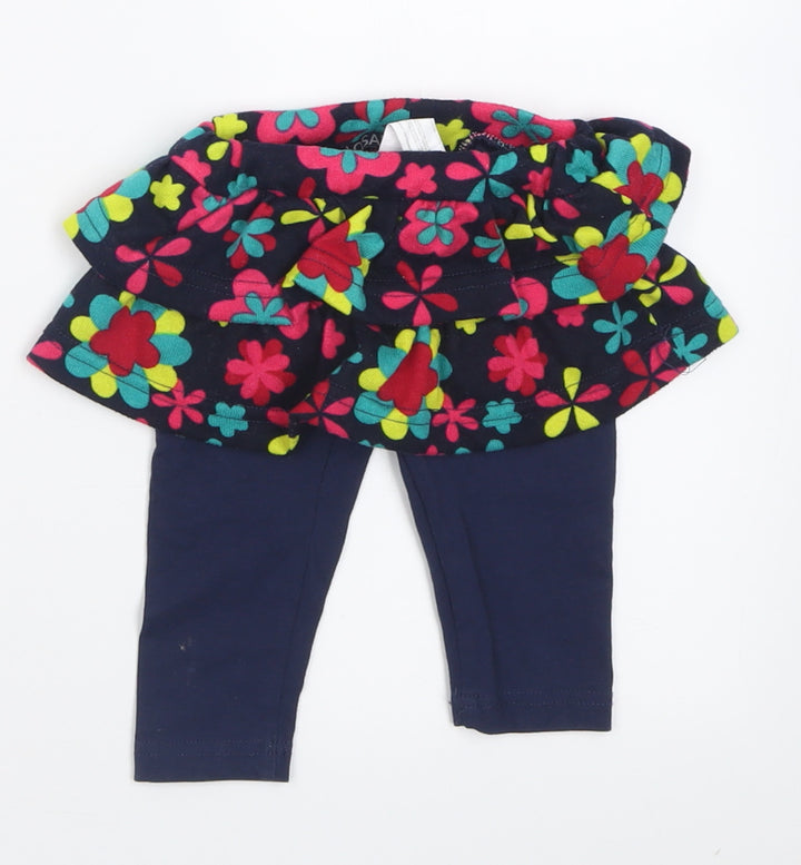 Losan Girls Blue Floral Cotton Capri Trousers Size 9 Months  Pullover - skirt & leggings