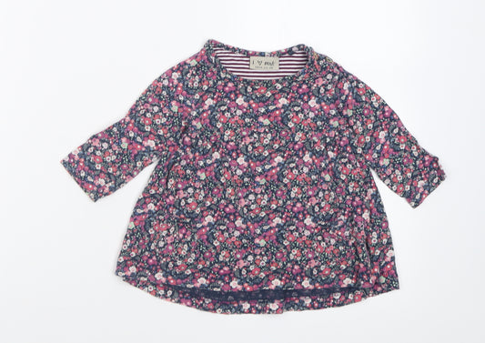 Front view of Next girls’ purple floral cotton a-line, size 6-9, months crew neck button