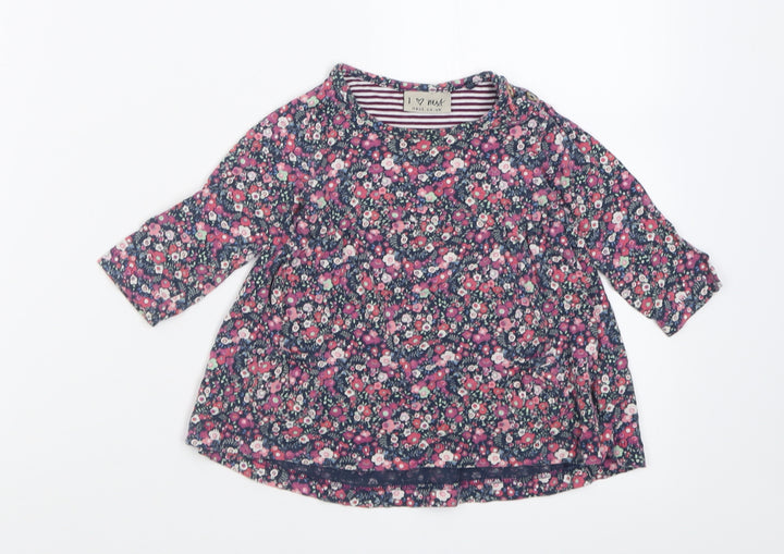 NEXT Girls Purple Floral Cotton A-Line  Size 6-9 Months  Crew Neck Button