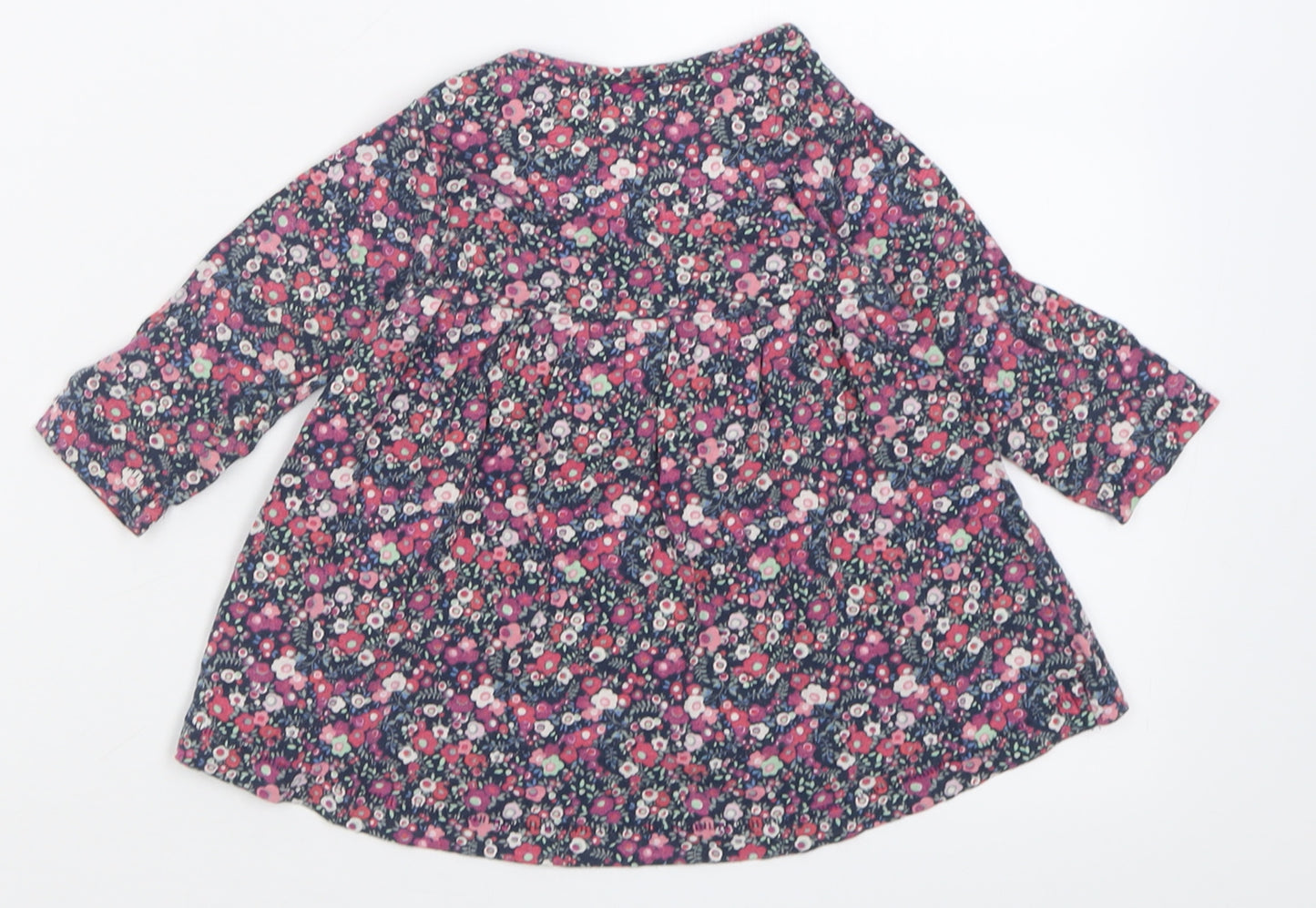 NEXT Girls Purple Floral Cotton A-Line  Size 6-9 Months  Crew Neck Button