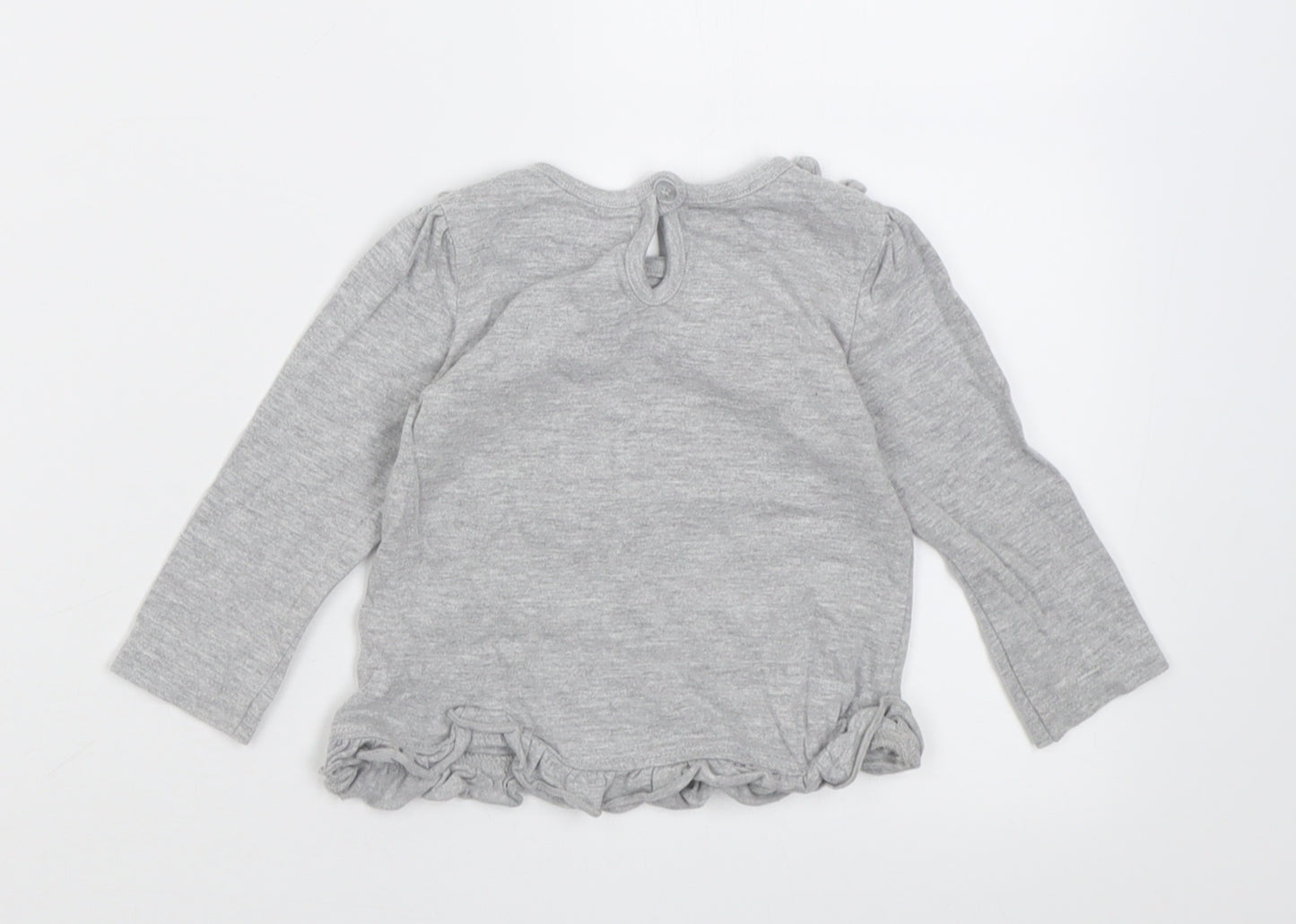 M&Co Girls Grey  Cotton Basic Casual Size 6-9 Months Crew Neck Button - little lady