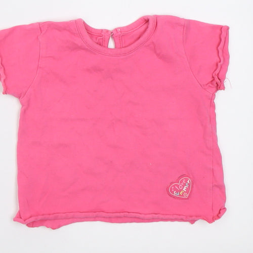 George Girls Pink  Cotton Basic T-Shirt Size 6-9 Months Crew Neck Button - i love summer