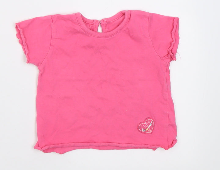 George Girls Pink  Cotton Basic T-Shirt Size 6-9 Months Crew Neck Button - i love summer