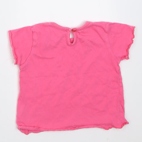 George Girls Pink  Cotton Basic T-Shirt Size 6-9 Months Crew Neck Button - i love summer