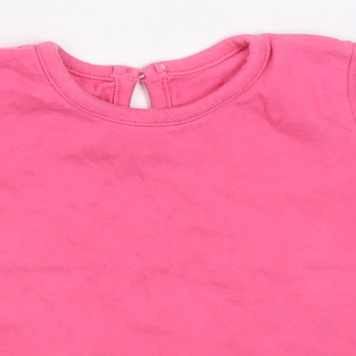 George Girls Pink  Cotton Basic T-Shirt Size 6-9 Months Crew Neck Button - i love summer