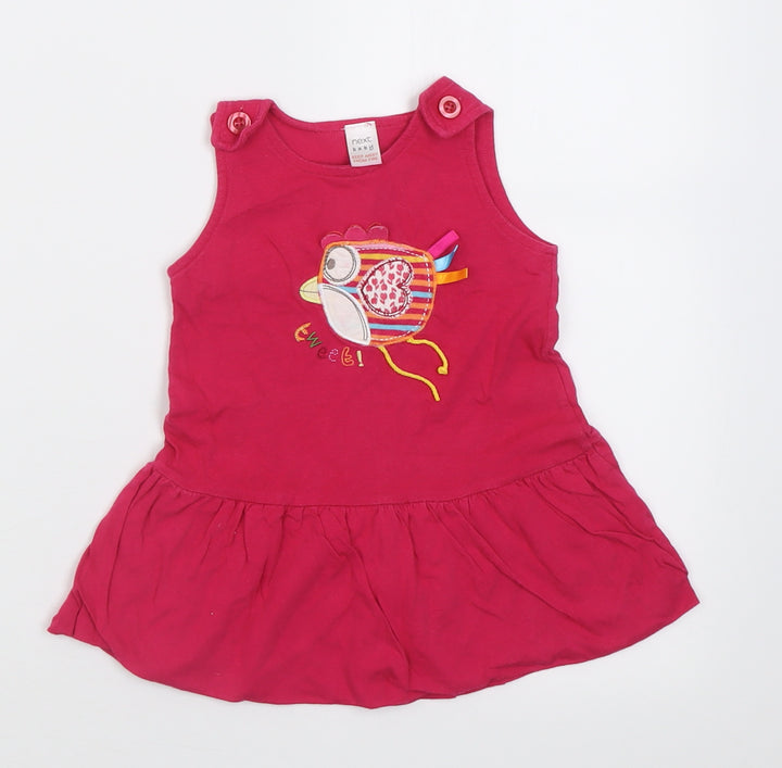 NEXT Girls Pink  Cotton A-Line  Size 6-9 Months  Crew Neck Button - tweet