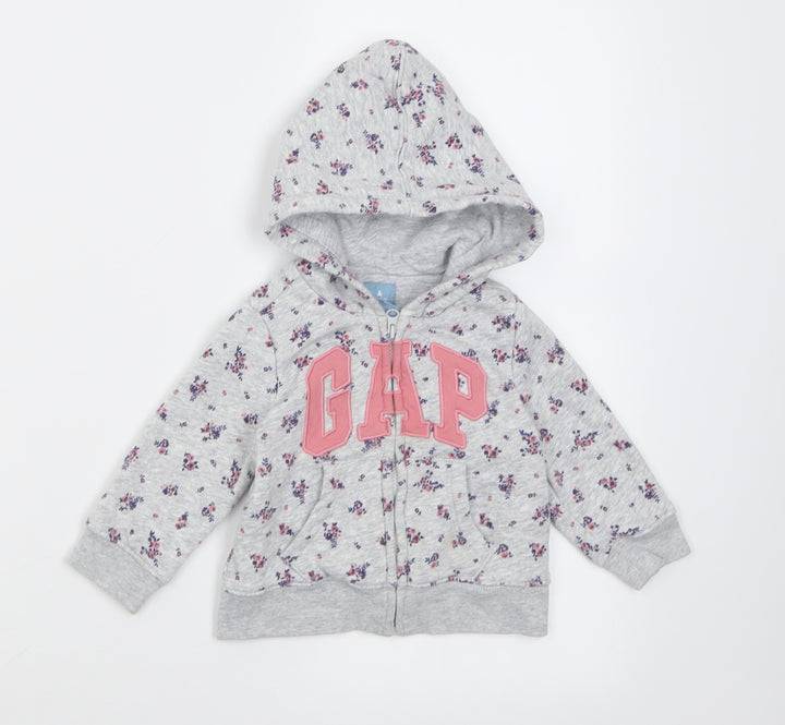 Gap Girls Grey Floral Jacket Size 6-9 Months Zip