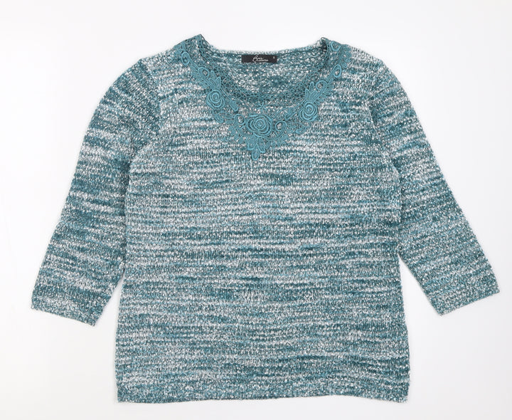 BM Womens Blue Crew Neck Polyester Pullover Jumper Size S
