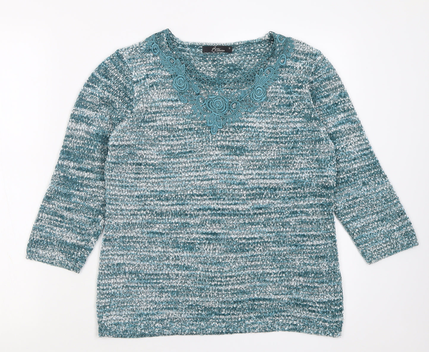 BM Womens Blue Crew Neck  Polyester Pullover Jumper Size S