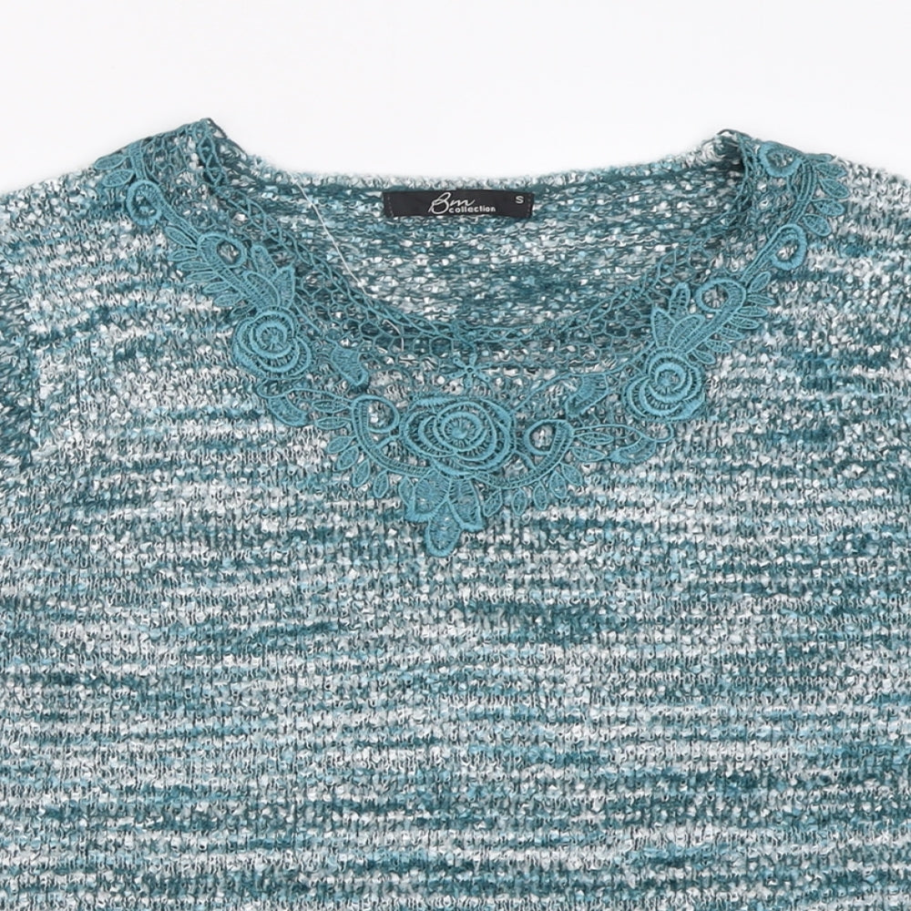 BM Womens Blue Crew Neck  Polyester Pullover Jumper Size S