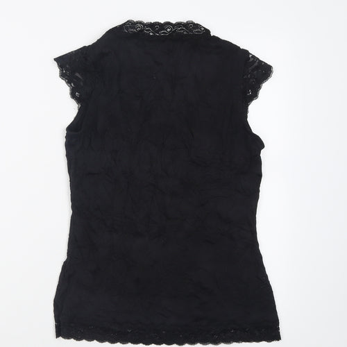 Monsoon Womens Black  Polyester Basic Tank Size 10 V-Neck - Lace Trim