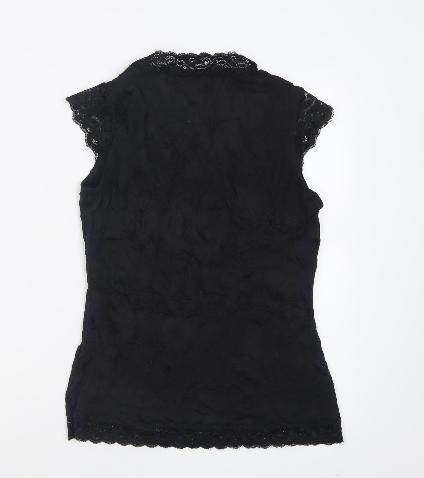 Monsoon Womens Black  Polyester Basic Tank Size 10 V-Neck - Lace Trim