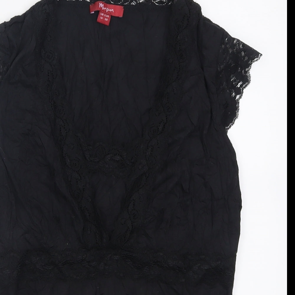 Monsoon Womens Black  Polyester Basic Tank Size 10 V-Neck - Lace Trim