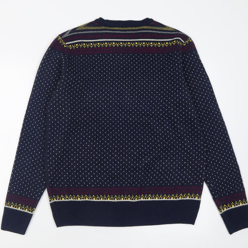 Cedar Wood State Mens Blue Crew Neck Polka Dot Acrylic Pullover Jumper Size L